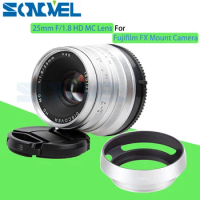 Silver 25mm F/1.8 HD MC Manual Focus Wide Angle Lens+Hood for Fujifilm FX X-T10 X-T2 X-T1 X-A2 X-A3 X-PRO2 X-PRO1 X-E2 X-E1 X-M1