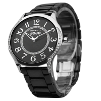 NATURALLY JOJO優雅流線晶鑽陶瓷腕錶 -亮麗黑/36mm