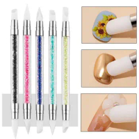 Double Head Nail Art Silicone Sculpture Pen 3D Carving Emboss Glitter Powder Manicure Shaping Silicone Brushes Nail Art Tool