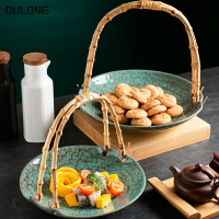 創意日式陶瓷盤子特色餐廳壽司店酒店餐具擺盤竹提手吊盤水果籃子