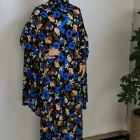 Fashion New Large Calico Women Gown Floral Dress Suit Ethnic Style Dress Women Muslim Long Dress Arabian Party Gown Women Dress