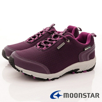 日本月星Moonstar機能女鞋戶外多功能系列4E寬楦防水透濕健走鞋款029紫(女段)