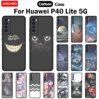 JURCHEN Soft Silicone Cover For Huawei P40 Lite 5G Case Fashion Pattern Black TPU Phone Shell For Huawei P 40 Lite 5G Cover