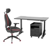 UPPSPEL/GRUPPSPEL 書桌，椅子/抽屜組, 黑色/灰色, 140x80 公分