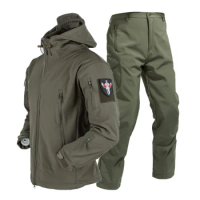 Army Shark Skin Soft Shell Jacket Trousers Suit Tactical Windproof Waterproof Jackets Men Flight Hooded Coat Military Pants