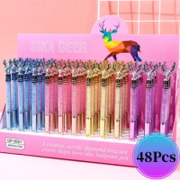 48Pcs/Lot Diamond Elk Gel Pen Aesthetic Stationery School Pens for Writing Cute Pens Free Shipping Gel Ink Pencils Set Kawaii