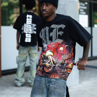 เสื้อยืด, MIXED EMOTION, พิมพ์ด้วยเพชรฮอต, ลายมอนสเตอร์, ทรงหลวม, เหมาะสำหรับชายหนุ่มและผู้หญิง, เสื