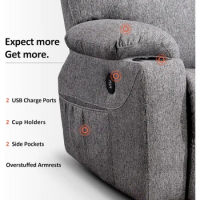 MCombo Medium Power Lift Recliner Chair Sofa with Massage and Heat for Elderly, 3 Positions, Cup Holders, and USB Ports, 2 Side