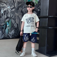 [KHO SỈ BỐ BIM] Bộ Quần Áo Cotton mềm mát Màu Be In Hình nhiều chữ quần màu xanh Cho Bé Trai Theo Ph