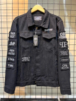 JAKET DENIM MODEL EMBLEM BAHAN JEANS WARNA HITAM PEKAT
