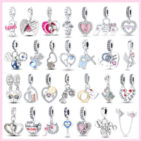 100% 925 Sterling Silver Pink Love Heart Blue Charms Fit Original Pandora Bangle Bracelet Diy For Women Boutique Jewely Making