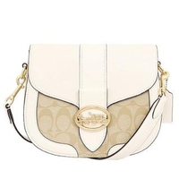 【COACH】Jade系列簡約卡其c logoX白色馬車logo牛皮馬鞍斜背包(C2806 IMDQC)