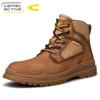 Camel Active New Genuine Leather Men Boots Men Casual Shoes Fashion Ankle Boots For Men High Top Fur warm Winter Men Snow Boots