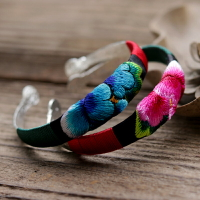 復古民族風刺繡花手鐲中國風苗銀手工首飾品女手鏈手鐲女百搭配飾