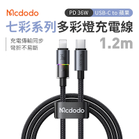 Mcdodo 麥多多 七彩系列 多彩燈PD充電線 Type-C to Lightning 36W 1.2m 黑色