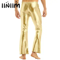 Adult Mens Shiny Metallic 70’s Disco Pants with Bell Bottom Trousers Flared Bell Pants Flared Long Pants Dude Costume Clubwear