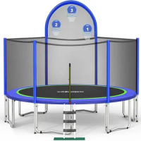 Trampolines No-Gap Design 1500LBS Weight Capacity for Kids Children,Safety Enclosure Net with Basketball Hoops&amp;Slide Trampoline