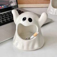 High-end Creative Cute Ghost Ashtray Ceramic living room Unique Gift ornament for Boyfriend Desktop Home Halloween Decoration