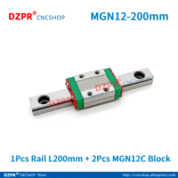 MGN12 12mm linear rail 1 set MR12 MGN12-200 miniature linear slide = 1pcs 12mm L-200mm rail+2pcs MGN12C carriage