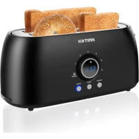 Toaster 4 Slice,KOTIAN Retro Long Slot Toasters with Countdown Timer,Stainless Steel Toaster,Bagel,Defrost,Reheat,Matte black