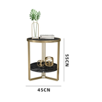 大理石岩板雙層圓桌茶几 (金架+黑色大理石 45*55cm)