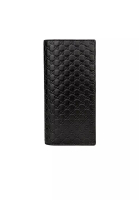 Gucci Gucci Men's Microguccissima GG Logo Leather Slim Long Bifold Wallet With ID Slot Black 449245