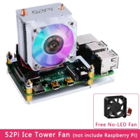 52Pi Raspberry Pi 4 ICE Tower RGB Cooling Fan Copper Tube Cooler Optional Acrylic Case Power Supply for Pi 4B 3B 3B