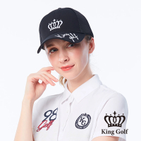 【KING GOLF】速達-實體同步款-LOGO刺繡透氣網布可調節式球帽(黑色)