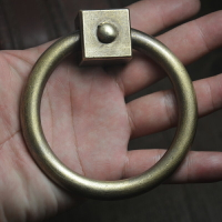 中式古銅色銅環明裝純銅大拉環簡約拉手復古大門單孔鐵門木門把手