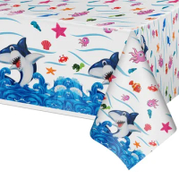 Shark Tablecloth 51” x 86” Rectangular Disposable Plastic Table Cover for Baby Shower Ocean Shark Theme Birthday Party Decortion