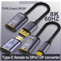 Premium HD 8K@60Hz HDMI-compatible 2.1 to USB-C Video Adapter Type-C toDP/Mini DP HD Converter Male to Female For Laptop TV HDR