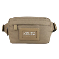 【KENZO】KENZO GRAPHY白字皮標尼龍拉鍊胸掛包腰包(棕褐)