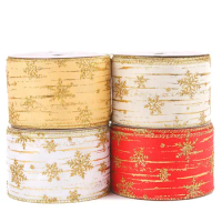Christmas Gift Wrapper Ribbon Red White Gold Snowflake Tape for Christmas Present Packaging Xmas Tree Decorative Ribbon 6.3cm