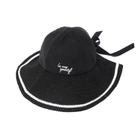 【LE COQ SPORTIF 公雞】高爾夫系列 女款黑色氣質風編織特色寬帽沿遮陽帽 QLT0K133
