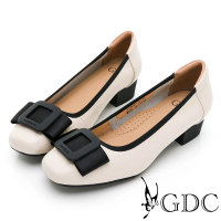 【GDC】典雅素色蝴蝶結方頭低跟上班包鞋-米色(310436-10)