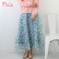 Pink*氣質淡藍花卉長裙 N3605HD｜全館499免運