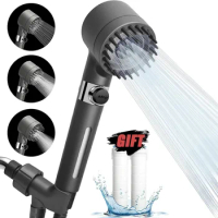 High-pressure Shower Head 3-mode Adjustable Spray with Massage Brush Filter Rain Faucet Bathroom Accessories