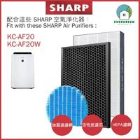 EVERGREEN 適用於Sharp KC-AF20 KC-AF20W 空氣清新機 淨化器 備用過濾器套件替換用
