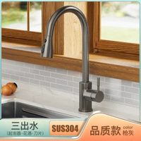 黃銅廚房水槽抽拉式水龍頭家用冷熱防濺水伸縮洗碗池洗餸盆水龍頭
