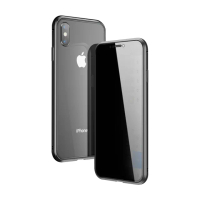 iPhoneX XS 金屬防窺全包覆磁吸雙面玻璃手機保護殼(X手機殼 XS手機殼)