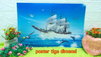 POS-3D Poster Tiga Dimensi 3D Motif Pemandangan Indah Sakura Kapal Layar Laut Air Terjun terasering