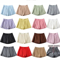 Fashion Summer Skirts Women Solid Color High Waist Pleated Skirt with Inner Shorts Pleated Hot Club Mini Skirts for Girls