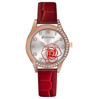 Luxury Golden Skeleton Leather Strap Elegant Ladies Women's Rose Watch Mechanical Watch Top Brand Hand Wind Wristwatch Gift