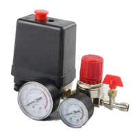 4 Holes Compressor Pressure Switch Control Valve Gauges Air Pressure Switch Manifold Regulator 90-120PSI, Normally Closed