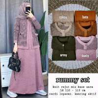 Ready Stok Siap Kirim • Rummy Set • Setelan Knit Rajut Mix Kaos • Inner Ld 110 Melar Sampai Ld 115 N