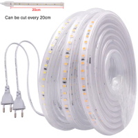 20CM Cuttable LED Strip Light 220V 2835 SMD 120Leds/m Flexible Ribbon Tape Waterproof Stripe Light No Lead Diode Tape EU Plug