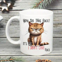 11oz Unhappy Cat Coffee Mug, Ceramic Coffee Cups, Water Cups, Summer Winter Drinkware, Birthday Gifts, Holiday Gifts