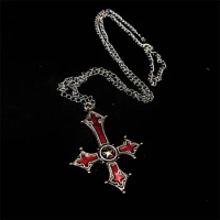 Red Bloody Inverted Cross Pendant Necklace Vintage Gothic Cross Pendant Necklace Devil Lucifer Satan Satanic Jewelry