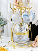 歐式大理石紋陶瓷玻璃花茶具套裝英式下午茶茶具水果茶壺帶過濾