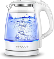 【日本代購】HAGOOGI 電水壺 玻璃 水壺 1.0升 黑色 雙重結構 防止燙傷 防空燒功能 白色